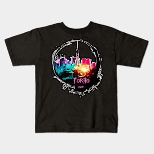 Modern Colorful Tokyo Japan cityscape Kids T-Shirt